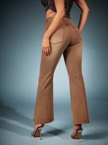 Denimoi Women's Washed Flared Pocket Jeans