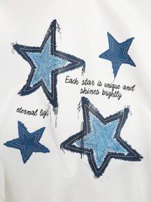 Tween-Mädchen Lässiges, Oversized Sweatshirt mit Rundhalsausschnitt und langen Ärmeln und Sternenmuster - Weiss - Übersicht 3