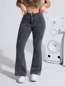SHEIN Privé Pantalones vaqueros de campana ajustados con efecto desgastado lavado