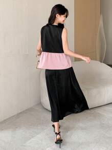 DAZY 2pcs Summer New Sundress Two-Piece Set, Contrast Color Elegant For Women - Black - View 2