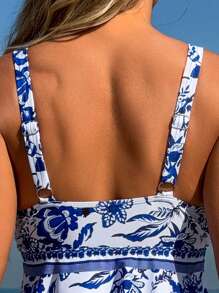 SHEIN Swim 2pcs/Set Women Digital Printed Swimwear Set, Beach, Pool Party, Vacation, Spring/Summer - Blue - View 5