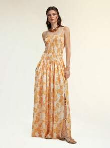 Aveloria 女士节日佩斯利印花系带设计侧开衩下摆吊带长裙