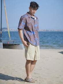 DAZY Camisa de estilo de vacaciones con diseño de patrón abstracto multicolor para hombre, de verano - Multicolor - Ver 8