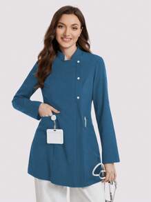 TaskEZ Simple Solid Color Stand Collar Scrub Uniform Jacket - Blue - View 4