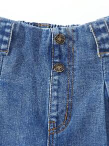 SHEIN Denimly Tween Girl 复古休闲都市学院风水洗深蓝色松紧腰阔腿七分裤 - 深色水洗藍 - 查看 7