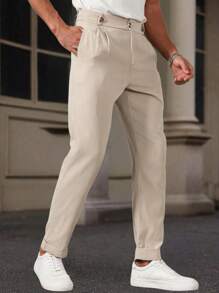 Manfinity Mode Calças de terno masculinas, calças de terno retas casuais tecidas masculinas, estilo longo adequado para primavera e verão