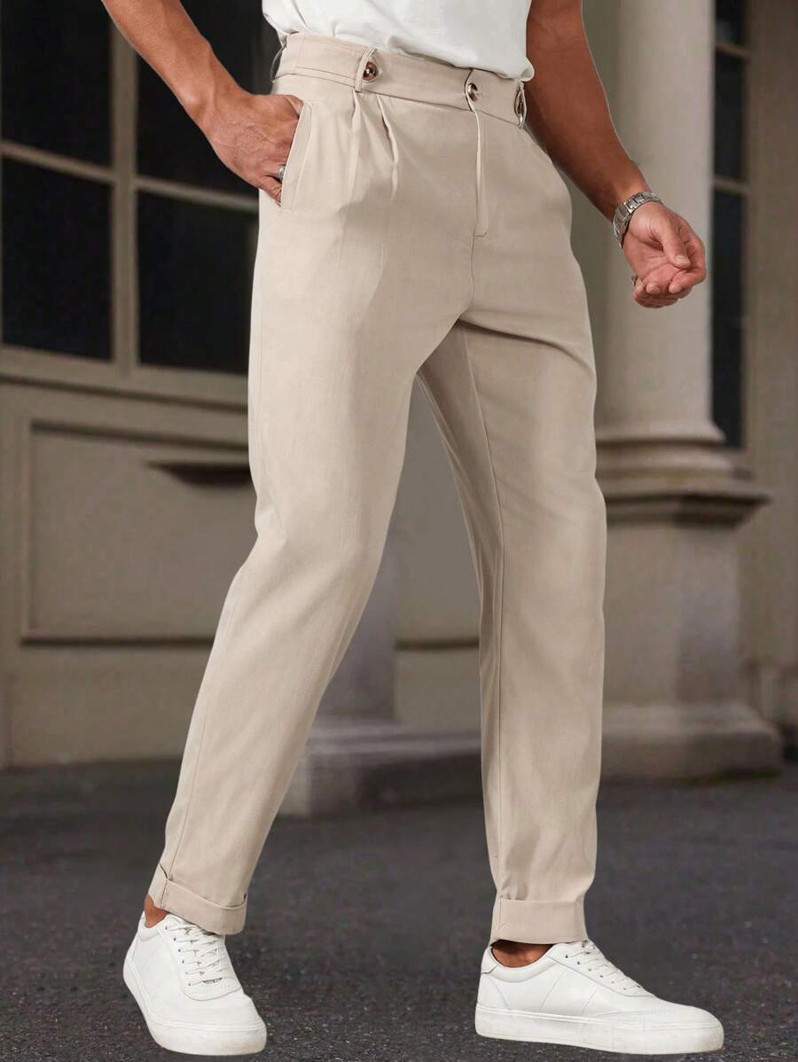 Manfinity Mode Calças de terno masculinas, calças de terno retas casuais tecidas masculinas, estilo longo adequado para primavera e verão