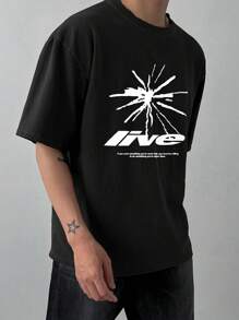 DAZY Men's Summer Geometric Pattern Letter Print Black T-Shirt - Black - View 5