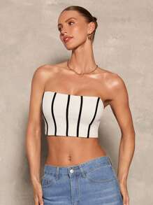 Glamine Top court bandeau ajusté rayé minimaliste pour femmes, décontracté et pour les vacances