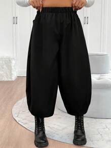 Elenzga Plus Size Women Vintage Baggy Harem Pants, Carrot Pants, Wide Leg Trousers, French Style Petite Balloon Pants, Straight Leg Casual Pants, Black