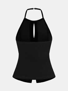 SHEIN 青少年女孩黑色针织水钻蝴蝶结装饰开衩露背时尚背心，适合 Y2K、返校季、母子装 - 黑色 - 查看 11