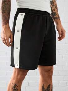 Manfinity VCAY Unisex Casual Knitted Side Slit Mid-Rise Straight Leg Shorts - Black - View 2