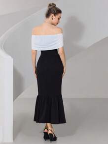 Modelyn A Celebrity Black And White  Bowknot  Fish Tail Dress Women's Long Dress Simple Fashion Casual Daily