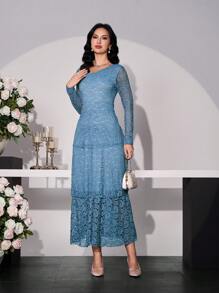 Modelyn Vestido elegante de mujer con cuello oblicuo y diseño de capas