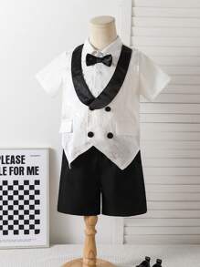 Young Boy Short-Sleeved Simple Fashion Casual Daily Gentleman's Suit - Multicolor - View 7