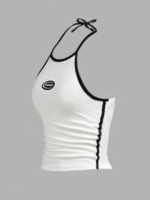 SHEIN 2 Stücke/Set für Teenager Mädchen Lässiger Sport Buchstaben & Symbol Muster weiß ärmellos Strick-Trägertop und weite Hose mit Kordel Dekor, vielseitige Sommer Mode
