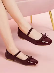 CUCCOO DOLLMOD Women's Cute Flat Student/Dance Shoes - Burgundy - View 3