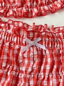 Comfortcana Ensemble pour femme top brassière à carreaux rouges et shorts
