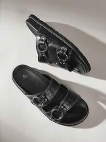 Solecia Simple Casual Solid Color Buckle Flat Comfort Sandals