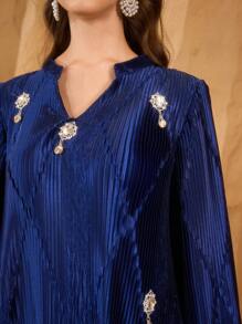 Al Najma Vestido elegante y digno de mujer con bordado de perlas hecho a mano y tela fruncida, kaftan y jalabiya, vestidos de noche de lujo para mujer, modesto