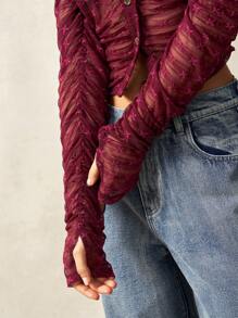 Bohemela Boho Solid Color Knitted Long Sleeve Slim Fit Top For Women