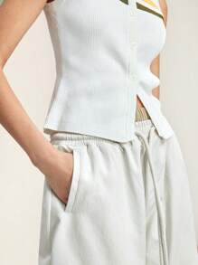 SHEIN LUNE 春夏通勤简约女士渐变色精致针织无袖吊带背心上衣 - 白色 - 查看 4