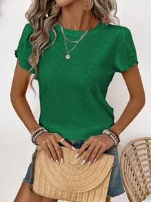 SHEIN LUNE Casual Round Neck Short-Sleeved T-Shirt Simple And Fashionable Casual Daily - Green - View 6