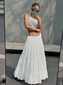 SHEIN Tall CURVE 大码简约休闲日常半身裙 - 白色 - 查看 6