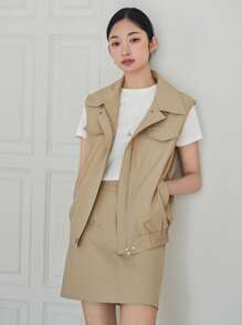 DAZY 女士两件套无袖背心上衣裙子简约时尚休闲日常夏季 - 卡其色 - 查看 3