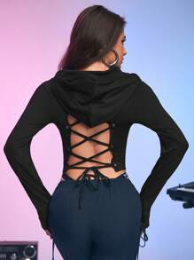 Menodora SHEIN Sport Casual Sports Sweatshirt, Minimalist & Fashionable For Everyday Wear - Black - View 6