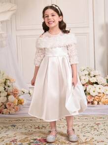 SHEIN Abito semplice e casual da tutti i giorni con stampa floreale 3D a tinta unita per ragazze giovani