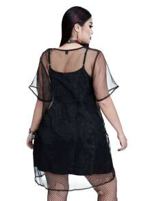 Whyspr Vestido informal de dos piezas con combinación de lencería transpirable de organza para talla grande, ideal para festivales musicales