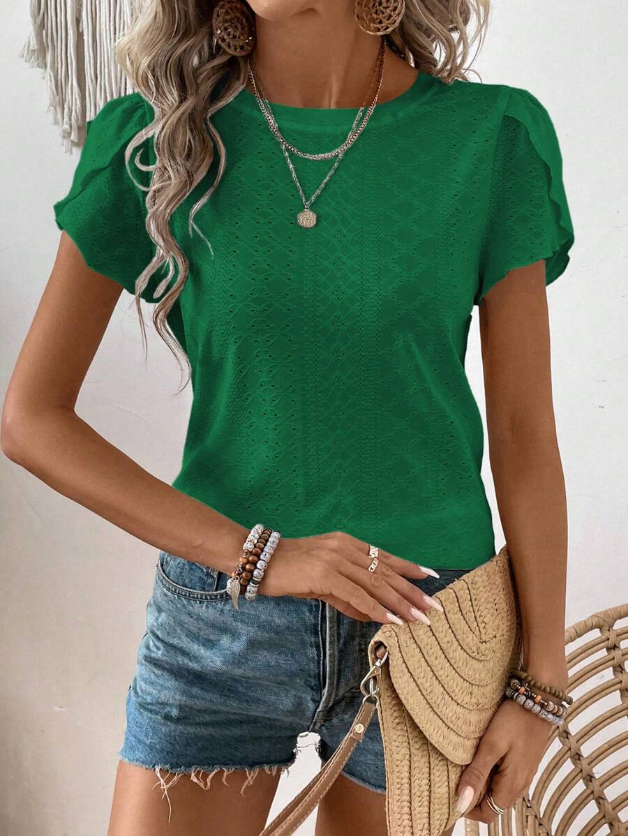 SHEIN LUNE Casual Round Neck Short-Sleeved T-Shirt Simple And Fashionable Casual Daily - Green - View 1
