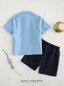 Cozy Pixies Young Boy Geo Print Mock Neck Tee & Shorts - Blue - View 2