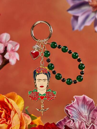 Frida Kahlo X SHEIN Kolibri, hjärta och blommönster i zinklegering, handgjord pärlväska, berlock, nyckelring, dekoration, presenter, sommarkläder, vårkläder, strand, semester, blomma