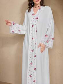 Al Najma 印花长袖长袍，休闲时尚，适合日常穿着 - 白色 - 查看 5