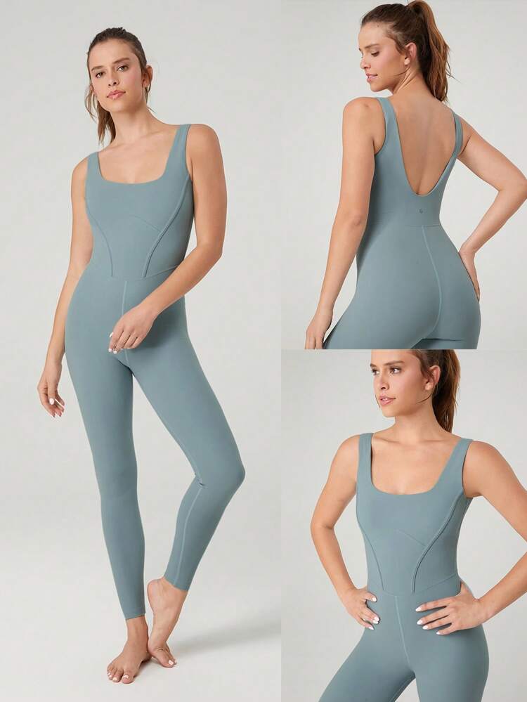 24" FeatherFit™ Tummy Control Open Back Gym Yoga Pilates Sports Jumpsuit Bodysuit Summer Elegant For Woman