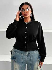 Maweii 大码女式束腰夹克，轻便长袖外套 - 黑色 - 查看 5