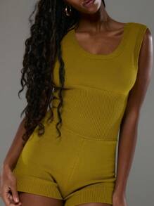 MUSERA Ribbed Knitted Cinched Waist Sleeveless Playsuit Spring Summer Deconstructed Festival Holiday Sexy Basics
