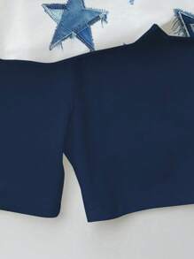 SHEIN Personalized And Cool Five-Pointed Star-Shaped English Print, Young Girl Casual And Simple Short-Sleeved Shorts Two Pieces Suit Is Suitable For Summer - Multicolor - View 6