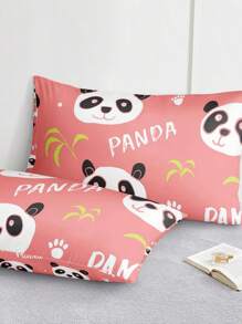 3pcs Pink Cute Panda & Bamboo Pattern Bedding Set (1pc Fitted Sheet + 2pcs Pillowcases, Without Comforter Insert), Modern Adorable Design, Soft & Skin-Friendly, Polyester, Breathable For All Seasons, Home Decor - Multicolor - View 8