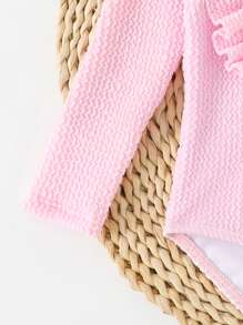 Baby Girl Solid Color Holiday Ruffle Zipper Placket Long Sleeve Beach One-Piece Swimsuit - Pink - View 4