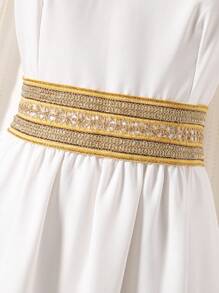 Vestido con cinta de contraste en la cintura - Blanco - Ver 3