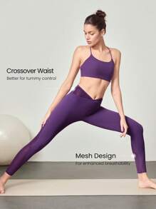 GLOWMODE 24" FeatherFit™- Crossover Mesh Leggings Spring Summer - Violet Purple - View 3