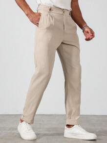 Manfinity Mode Calças de terno masculinas, calças de terno retas casuais tecidas masculinas, estilo longo adequado para primavera e verão