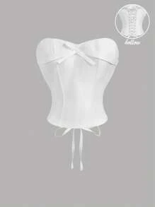 SHEIN MOD Top de túnica blanca con lazo delantero y tiras posteriores, Top para fiesta, Top para el Día de San Valentín, Top de Año Nuevo, Top para salir, Top de verano, ropa de vacaciones - Blanco - Ver 1