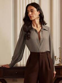 Anewsta Elaire Old Money 风格重磅热销钻石宽松显瘦略透灰色女式衬衫 Old Money - 灰色 - 查看 7