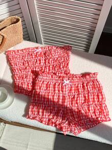 Comfortcana Ensemble pour femme top brassière à carreaux rouges et shorts