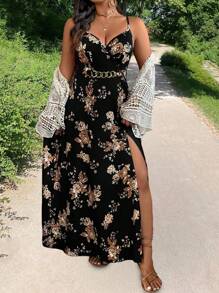 Breezaya Vestido camisero de talla grande con decoración de hebilla en la cintura y abertura en el bajo