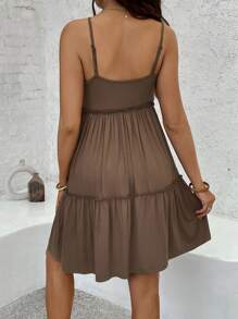 SHEIN فستان حوامل ذو تفاصيل أزرار وذيل مكرمل - بني - مشاهدة 2